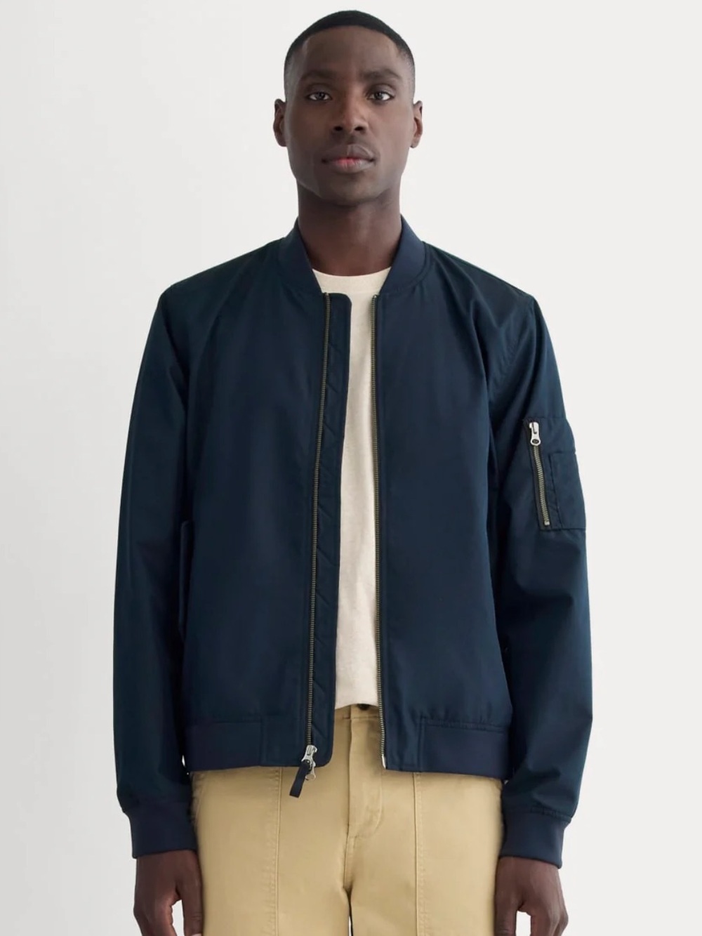 Everlane Uniform Navy Bomber Jacket with Sleeve Zip Pocket Medium